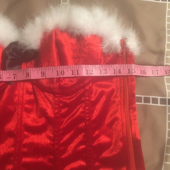 Lingerie Fur Trim Red Velvet Corset Set - Picture 9 of 16